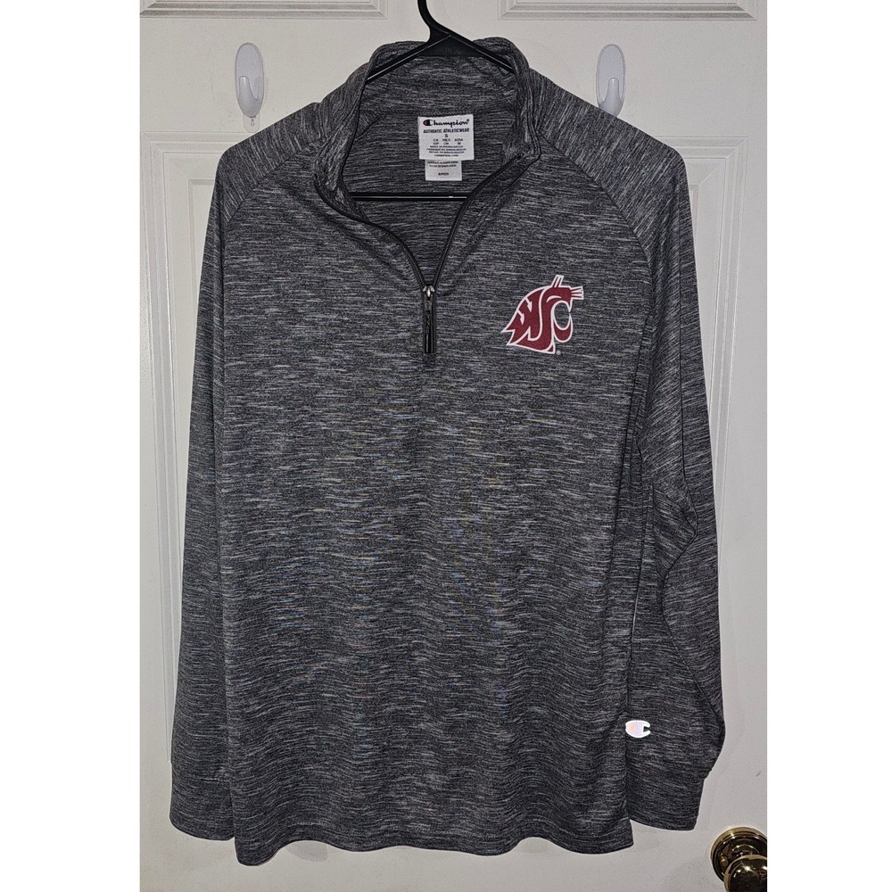Champion Washington State Cougars WSU Quarter Zip Pullover Grey Space Dye Small